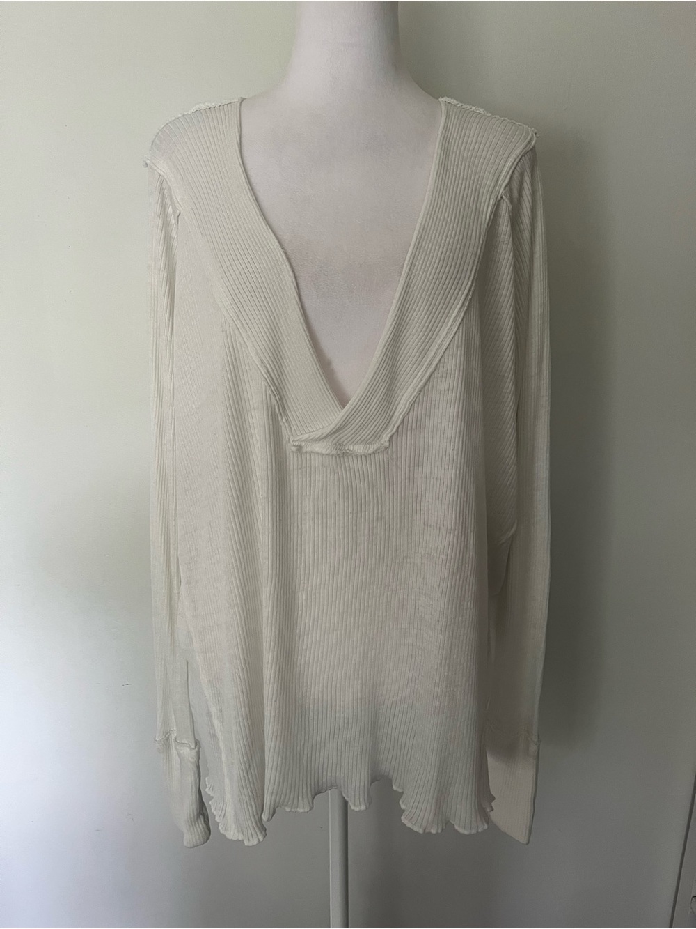 We The Free Ribbed V-Neck Sweater in Light Cream